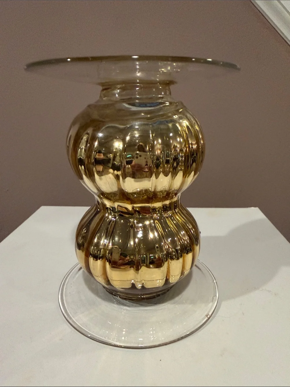 Gold Glass Bubble Candlestick Holders, Set of 2